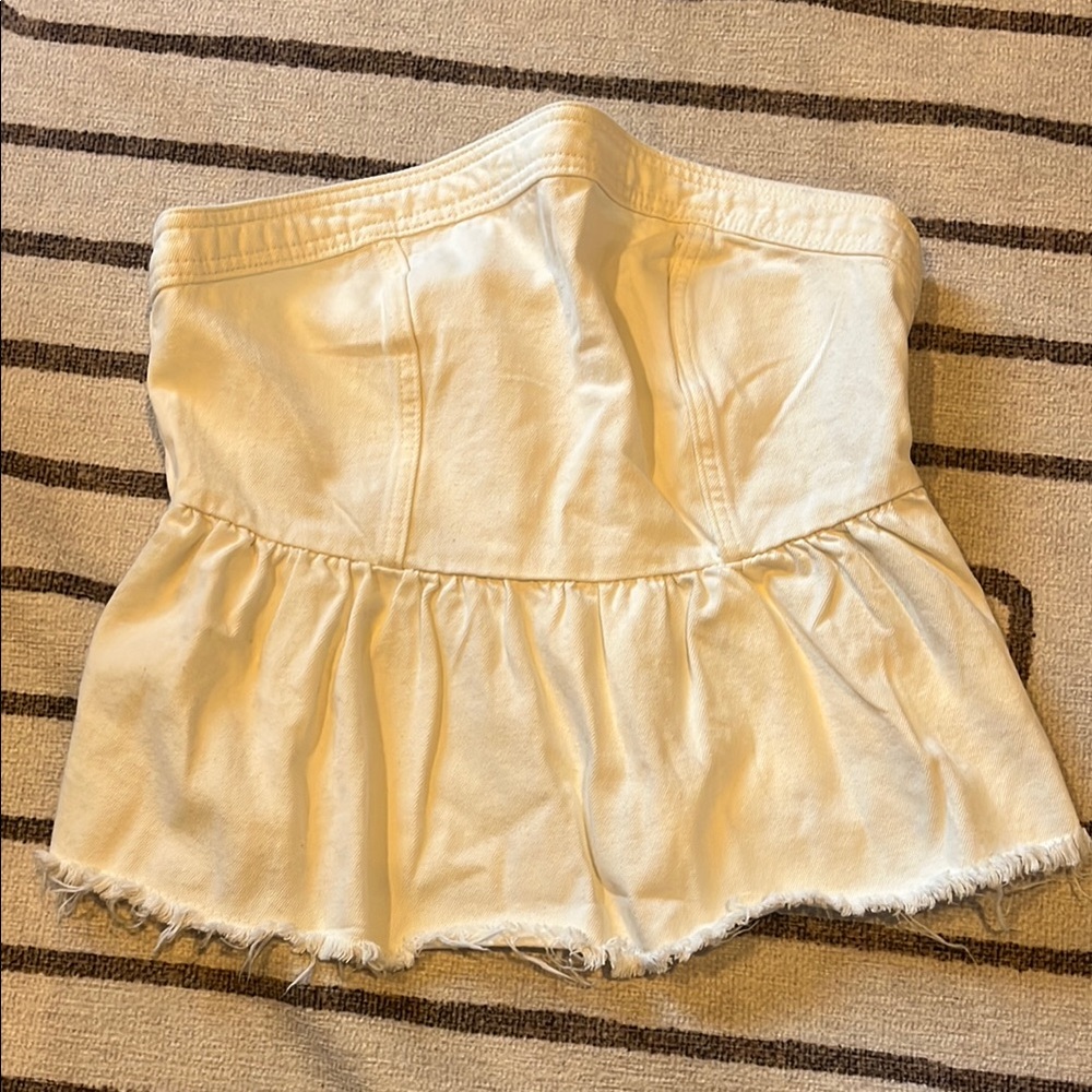 H&M White Strapless Denim Peplum Top